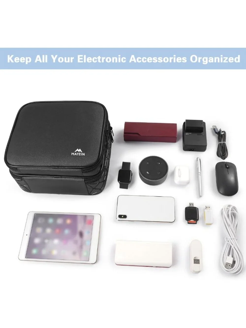 Travel Tech Organizer Bag | Waterproof Cord Storage Case, Double Layer, Portable